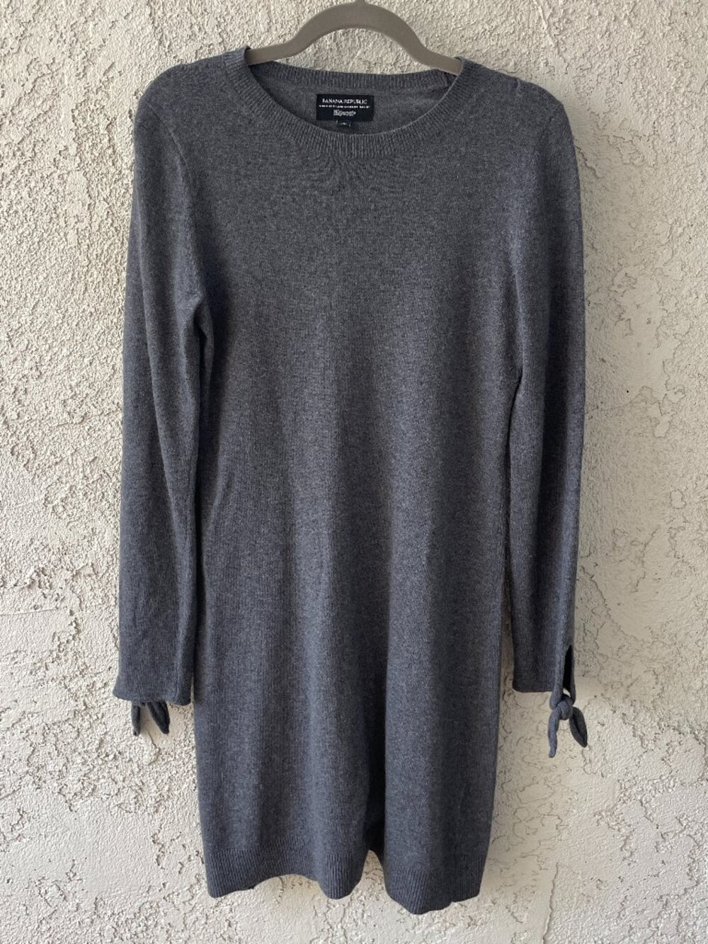 Banana Republic Wool Cashmere Gray Tie Cuff Long Sleeve Sweater Dress Size Small